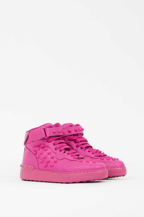 Valentino Fuschia Leather Rockstud High Top Sneaker