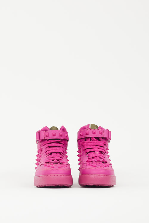 Valentino Fuschia Leather Rockstud High Top Sneaker