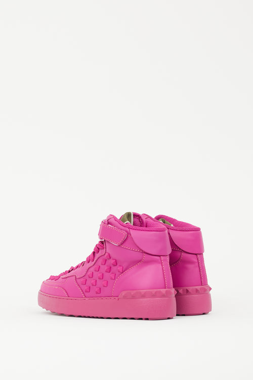 Valentino Fuschia Leather Rockstud High Top Sneaker