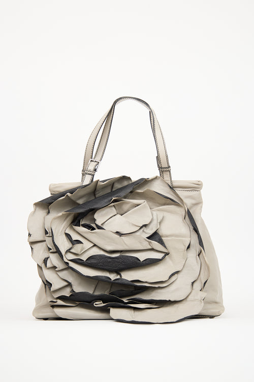 Valentino Grey Leather Petale Rose XL Frame Tote