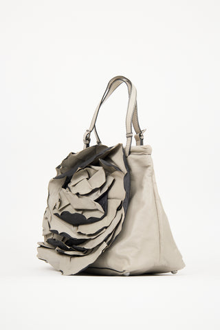 Valentino Grey Leather Petale Rose XL Frame Tote