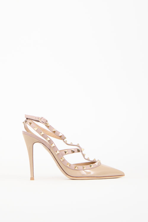 Valentino Beige Patent Leather Rockstud Caged Heel