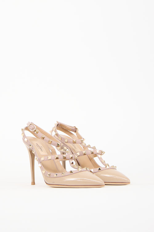 Valentino Beige Patent Leather Rockstud Caged Heel