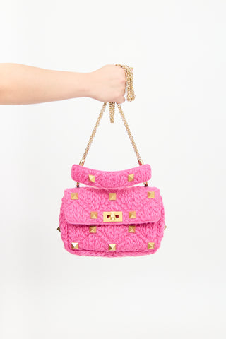 Valentino Pink Wool Roman Stud Chain Bag