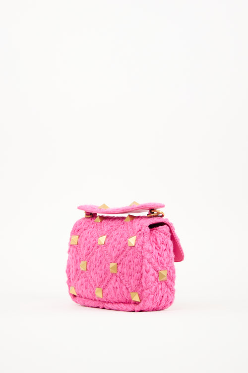 Valentino Pink Wool Roman Stud Chain Bag