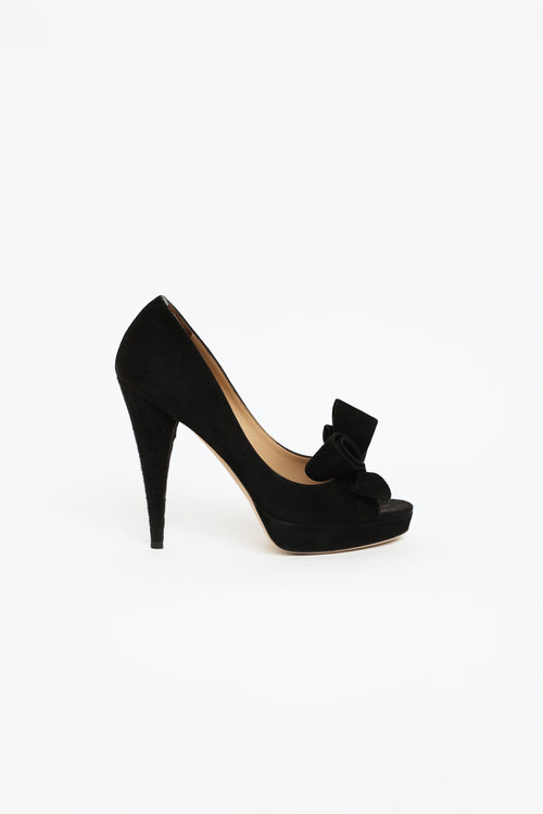 Valentino Black Suede Bow Platform Pumps