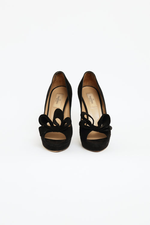 Valentino Black Suede Bow Platform Pumps