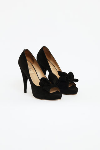 Valentino Black Suede Bow Platform Pumps