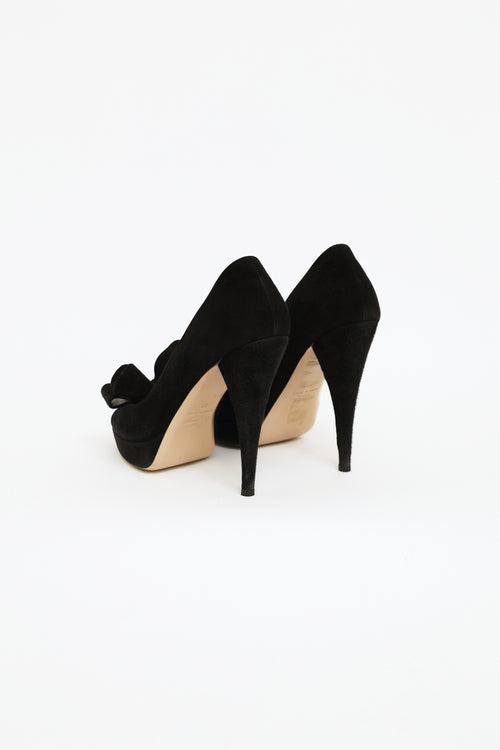 Valentino Black Suede Bow Platform Pumps