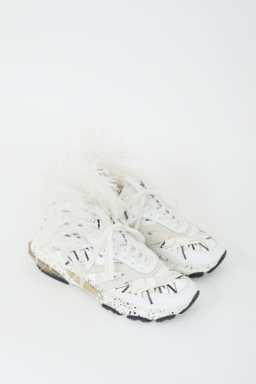 Valentino Black 
White Leather Grid Bounce Feather Sneaker