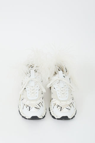 Valentino Black 
White Leather Grid Bounce Feather Sneaker