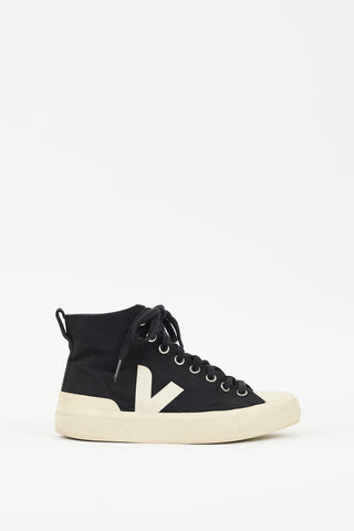 Veja Black 
Cream Canvas Wata II Pierre High Top Sneaker