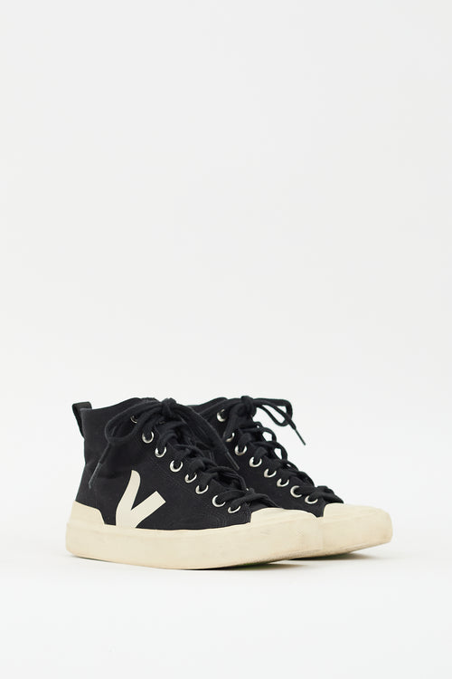 Veja Black 
Cream Canvas Wata II Pierre High Top Sneaker