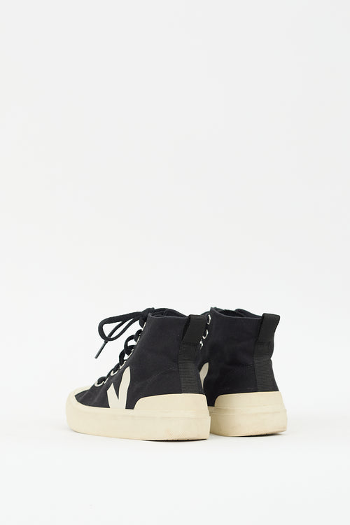 Veja Black 
Cream Canvas Wata II Pierre High Top Sneaker