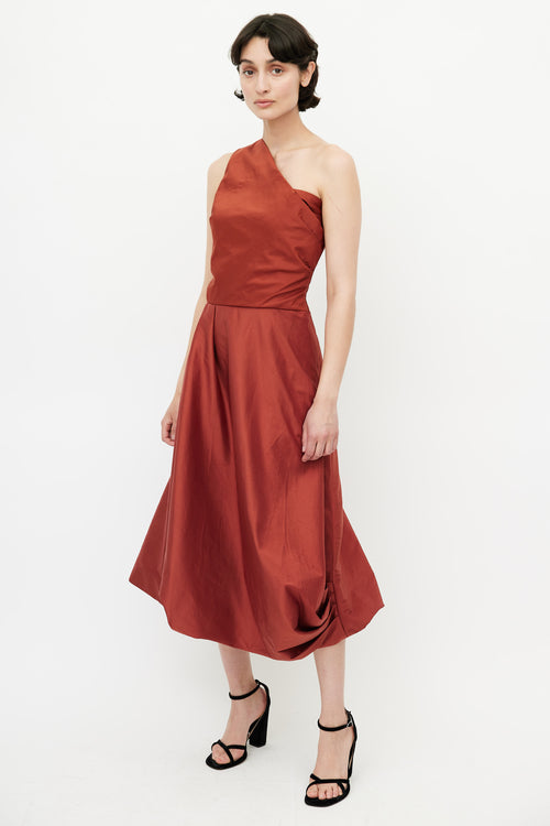 Vera Wang Orange Satin One Shoulder Dress