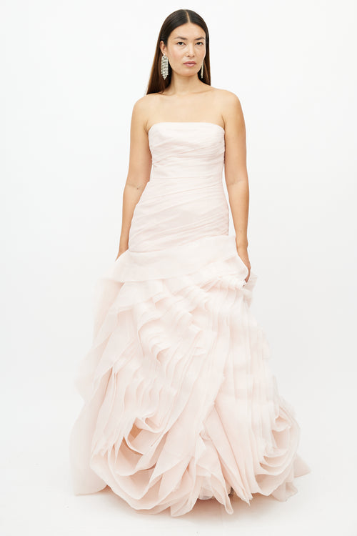 Vera Wang Pink Chiffon Ruffled Gown