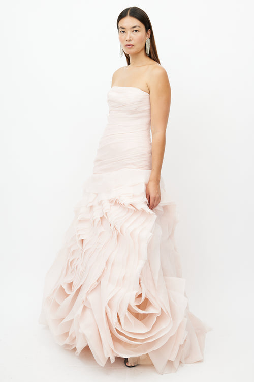 Vera Wang Pink Chiffon Ruffled Gown