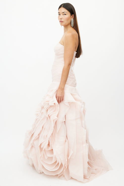 Vera Wang Pink Chiffon Ruffled Gown