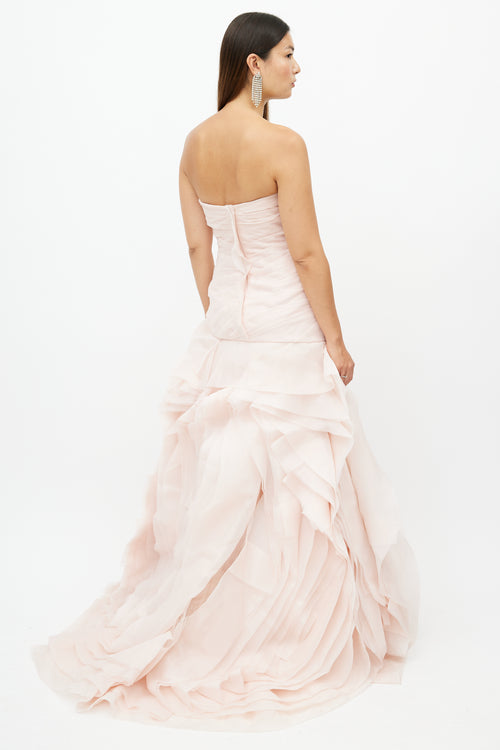 Vera Wang Pink Chiffon Ruffled Gown