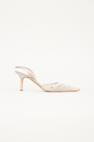 Vera Wang Pink Satin Embellished Slingback Pump