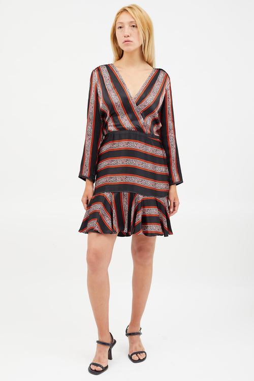 Veronica Beard Black 
Red Silk Striped Dress