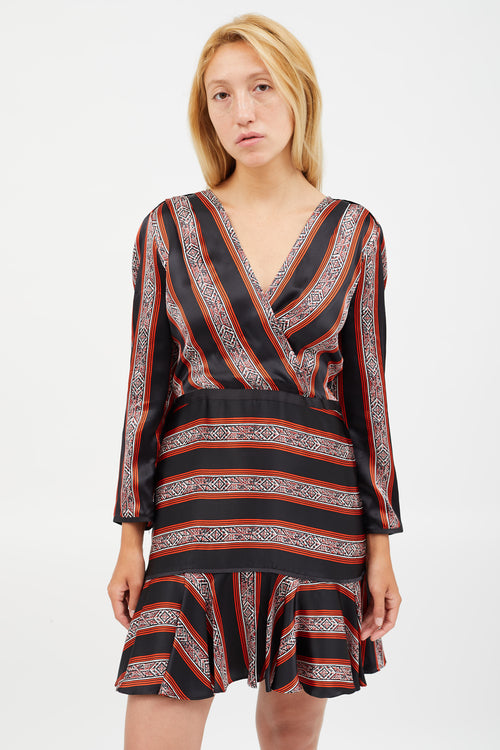 Veronica Beard Black 
Red Silk Striped Dress