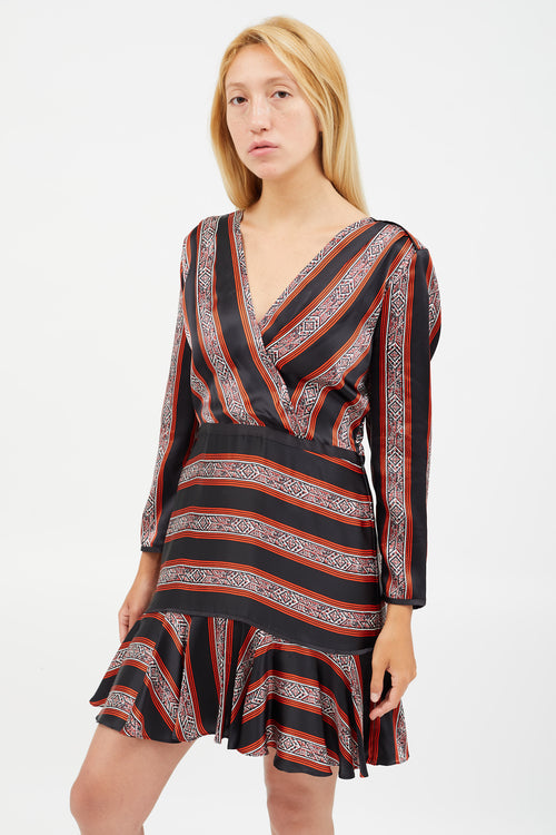 Veronica Beard Black 
Red Silk Striped Dress