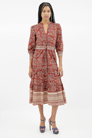 Veronica Beard Brown Floral Buttoned Dress