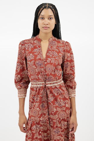 Veronica Beard Brown Floral Buttoned Dress