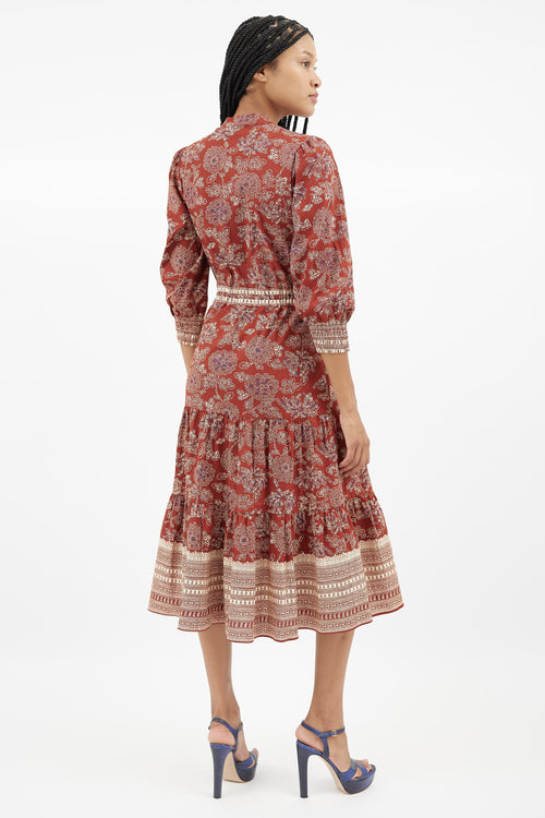 Veronica Beard Brown Floral Buttoned Dress