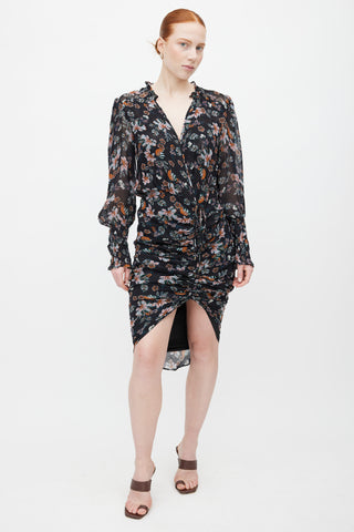 Veronica Beard Navy 
Multi Floral Ruched Dress