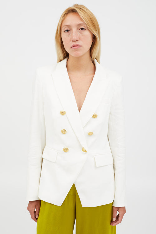 Veronica Beard White Linen Gold Button Blazer