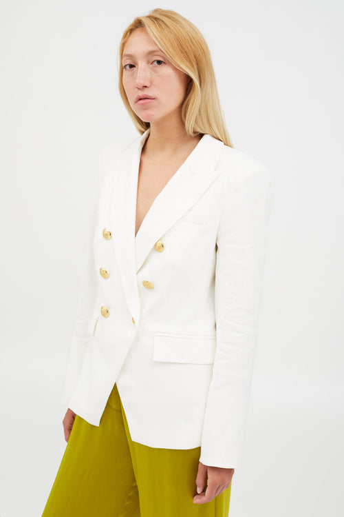 Veronica Beard White Linen Gold Button Blazer