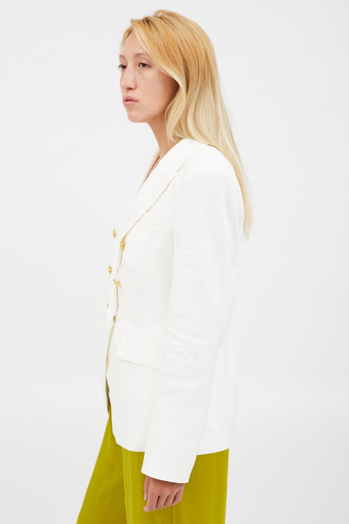 Veronica Beard White Linen Gold Button Blazer