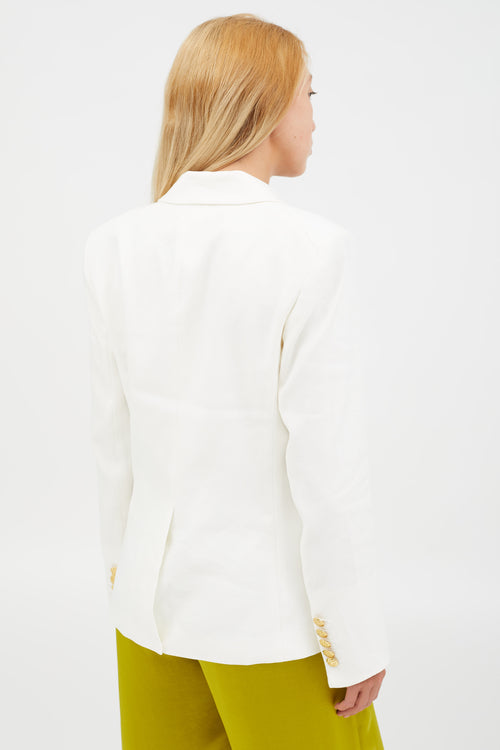 Veronica Beard White Linen Gold Button Blazer