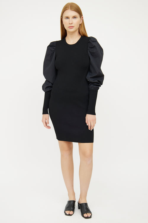 Veronica Beard Black Ribbed Long Sleeve Dress