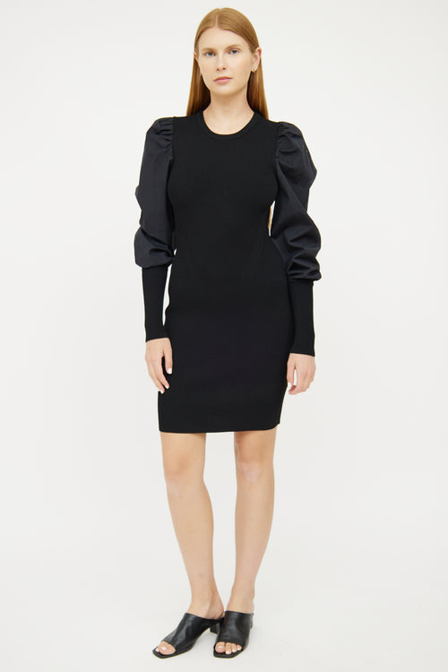 Veronica Beard Black Ribbed Long Sleeve Dress