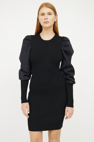 Veronica Beard Black Ribbed Long Sleeve Dress