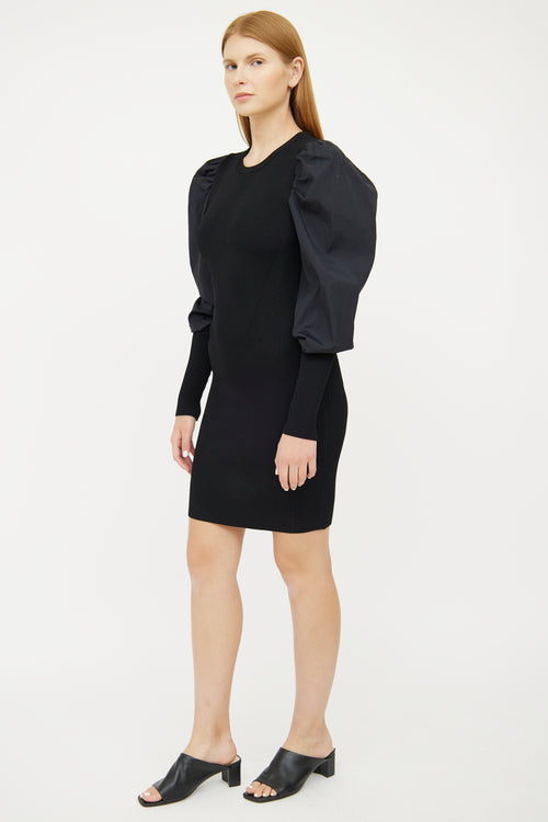 Veronica Beard Black Ribbed Long Sleeve Dress