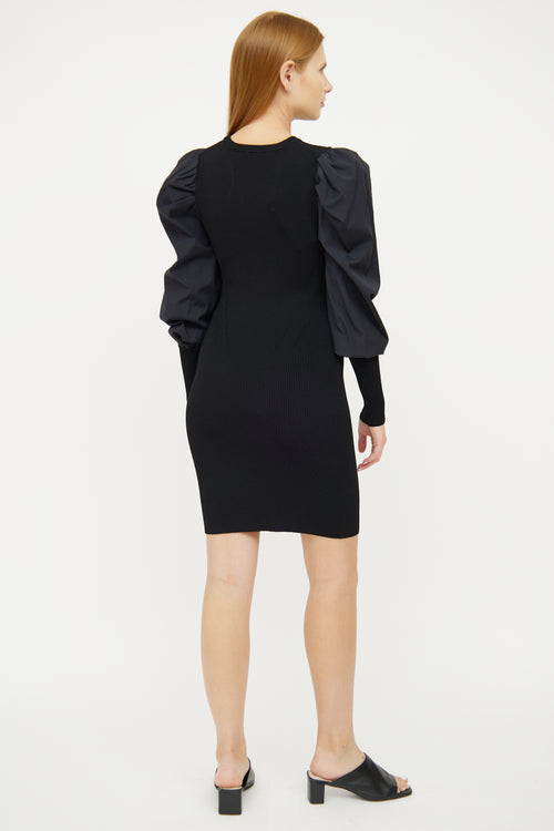 Veronica Beard Black Ribbed Long Sleeve Dress