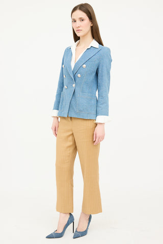 Veronica Beard Linen Striped Cropped Trouser