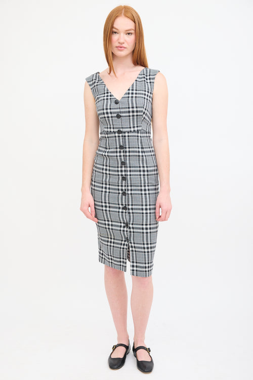 Veronica Beard Black 
Multi Check Button Up Midi Dress