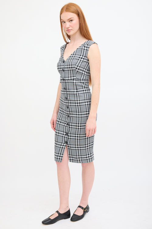 Veronica Beard Black 
Multi Check Button Up Midi Dress