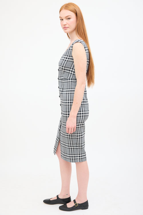 Veronica Beard Black 
Multi Check Button Up Midi Dress