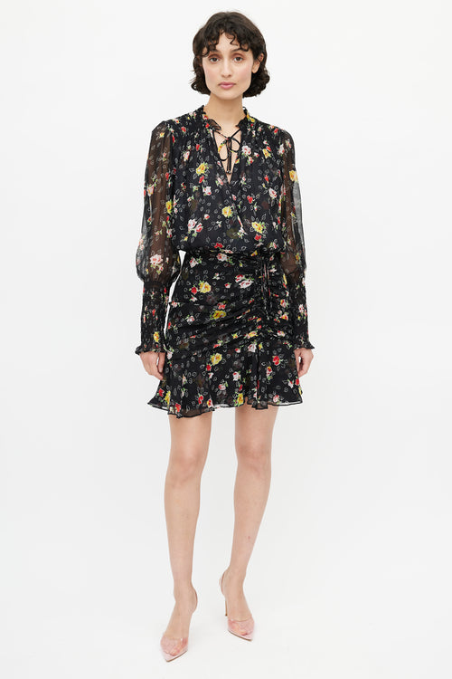 Veronica Beard Black 
Multicolour Floral Gathered Dress