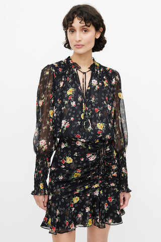 Veronica Beard Black 
Multicolour Floral Gathered Dress