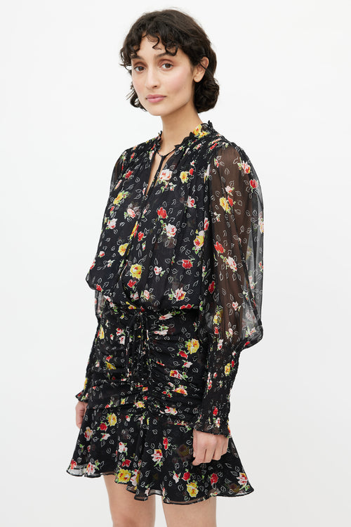 Veronica Beard Black 
Multicolour Floral Gathered Dress