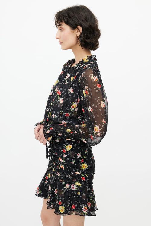 Veronica Beard Black 
Multicolour Floral Gathered Dress