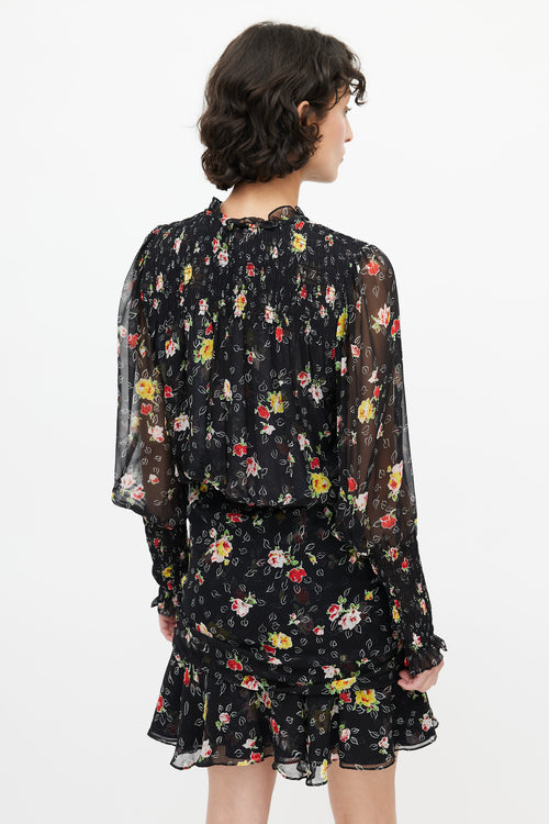 Veronica Beard Black 
Multicolour Floral Gathered Dress