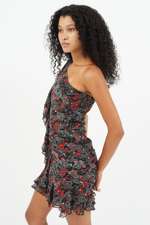 Veronica Beard Black 
Multicolour Floral One Shoulder  Dress